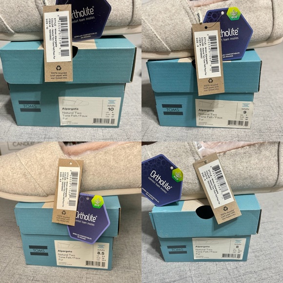 TOMS Alpargata Natural Felt Slipper Shoes with Pink Faux Fur Lining Nwt - Picture 10 of 11